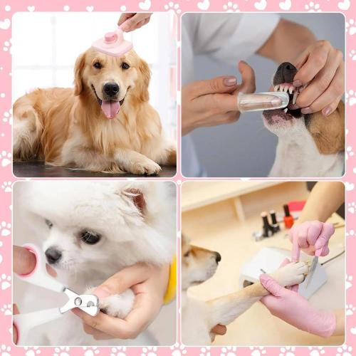 8-Piece Dog Brush Grooming Set, Pet Self-Cleaning Set, with Pet Nail Clippers and Files, Flea Comb, Pet Shampoo Bath Brush, Pet